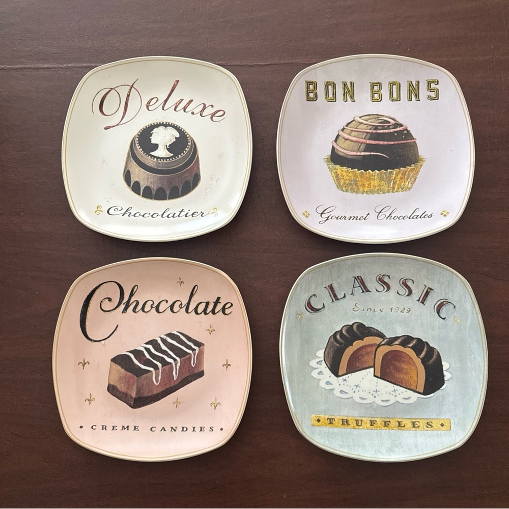 VTG Sakura “CHOCOLATE CONFECTIONS” Dessert Plates LOT  Of 4; Square
